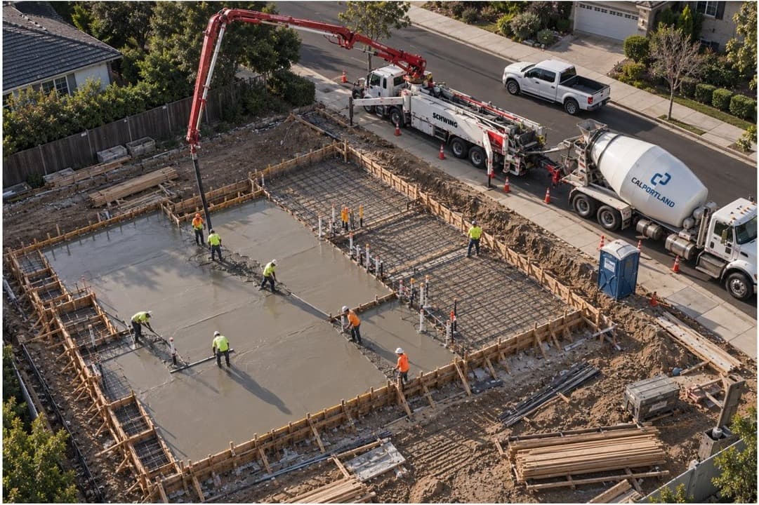 Ground-up commercial foundation pour